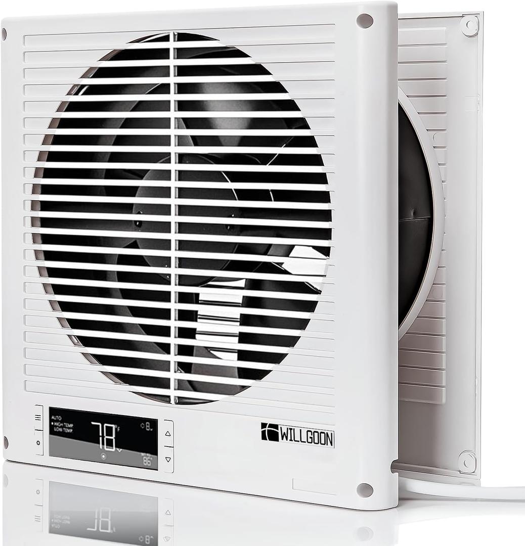Room to Room Fan - 2-Way Through Wall Airflow Vent with Digital Temp Control & Timer, 10-Speed Ultra-Quiet EC Motor In-Wall Ventilator for Kitchen, Laundry, Workshop