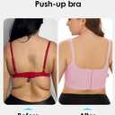 JishinGal Womens Push Up Bra Full Coverage Seamless Underwire Hide Back Fat, Wide Straps, Smooth Uplift T-Shirt Bra (36B, Pink)
