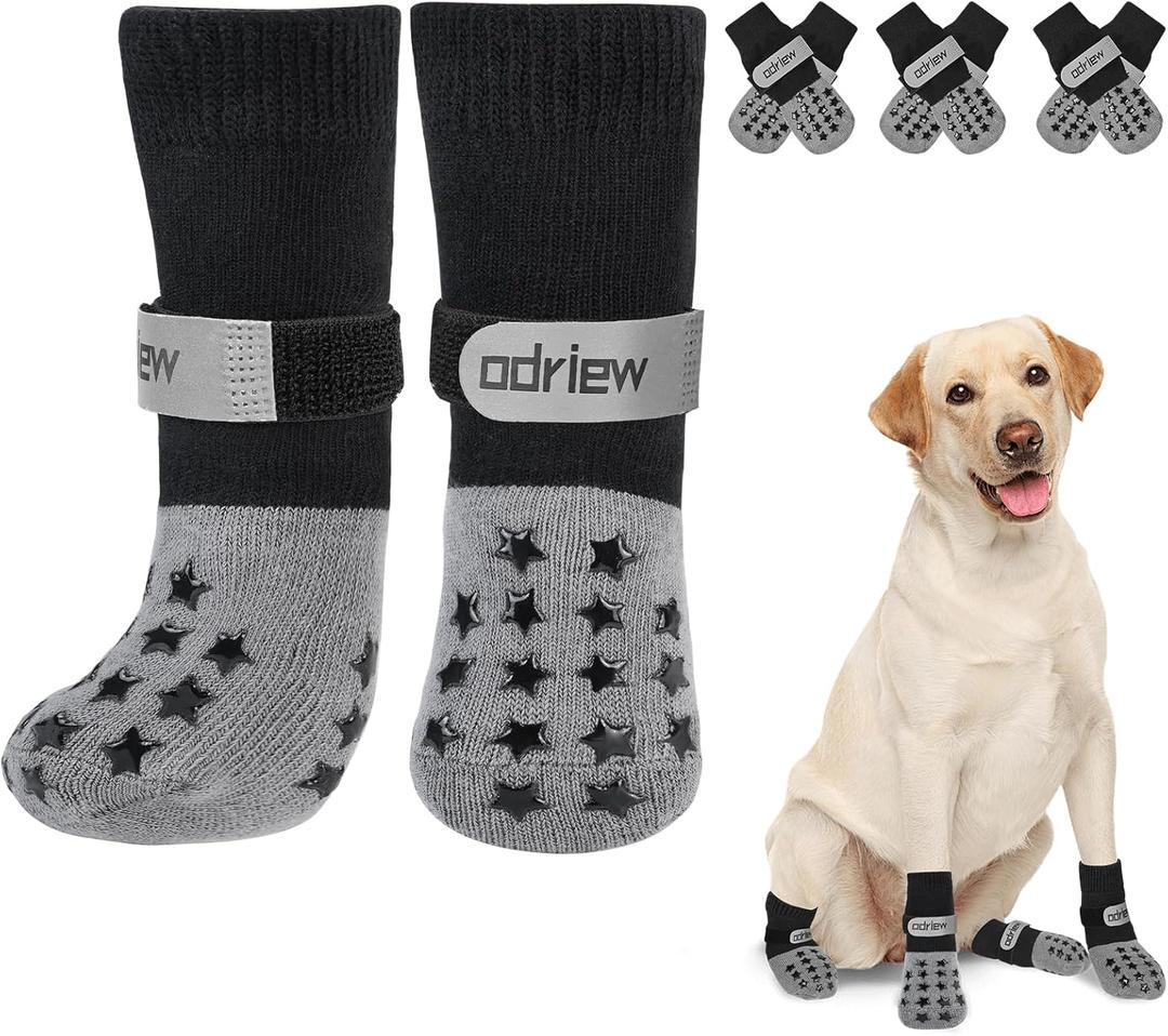 Non Slip Dog Socks to Prevent Licking Paws - Dog Booties for Hardwood Floors Anti Slip - Grippy Socks for Senior Dog - Double Side Paw Protector Prevent Scratching for Hot Pavement. (Grey, XS)