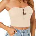 Vrtige Women's Sexy Tube Top Strapless Tie Front Sleeveless Knit Crop Cami Top (XL)