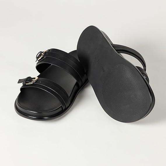 The Drop Women's Avona Two Strap Slide Sandals (7, Black)