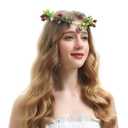 Bubbmi Flower Crown Headband with Red Berry, Elf Fairy Cosplay Forehead Headpiece with for Wedding Festival Masquerade Party Women Girls (FC1587hongguonew)