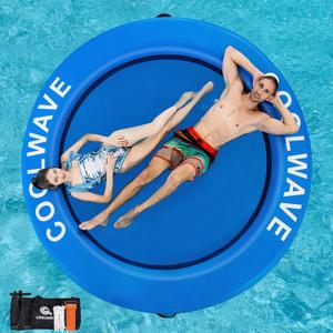 COOLWAVE Inflatable Water Hammock Floating Dock, Inflatable Raft for Family and Friends, Round Floating Ring for Parties, Water Float with Cup Holders for Pool and Lake