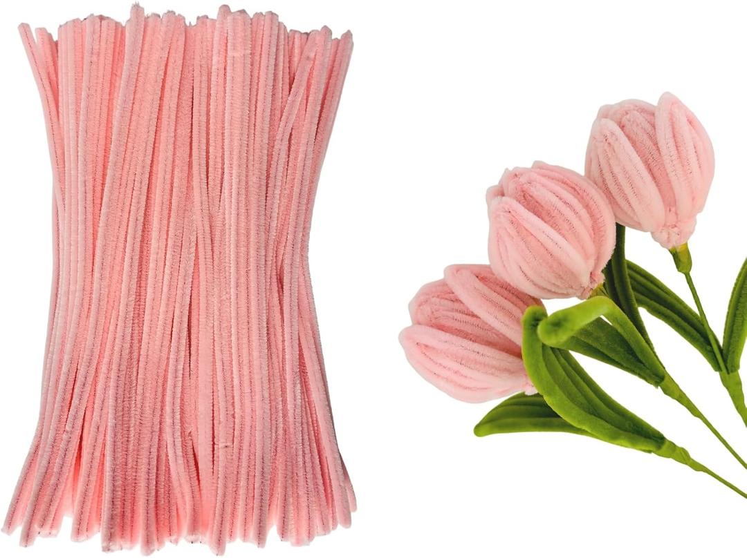 300pcs Bulk Pink Pipe Cleaners Chenille Stems - Soft Craft Supplies for DIY, Flowers, Art Projects