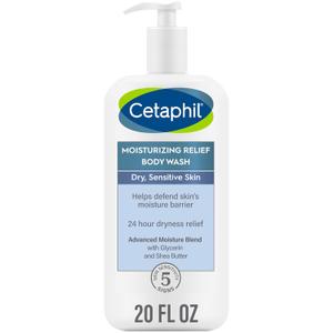 Cetaphil Body Wash, Moisturizing Relief Body Wash for Sensitive Skin, Creamy Rich Formula Gently Cleanses and Gives 24 Hour Relief to Dry Skin, Hypoallergenic, Fragrance Free, 20 oz