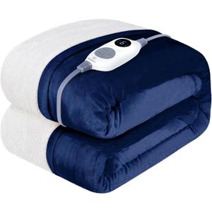 Westinghouse Electric Blanket Heated Throw | 6 Heating Levels & 4 Hours Auto Off | Flannel to Sherpa Reversible 50x60 | Machine Washable, Navy Blue
