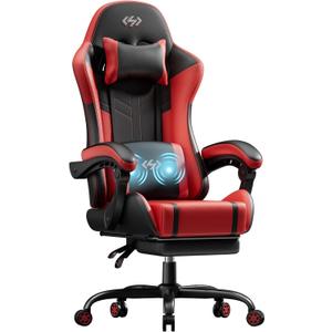 HLDIRECT High Back Gaming Chair, USB Massage Lumbar Support, Black&Red, 20.9 inches x 21.7 inches x 51.2 inches
