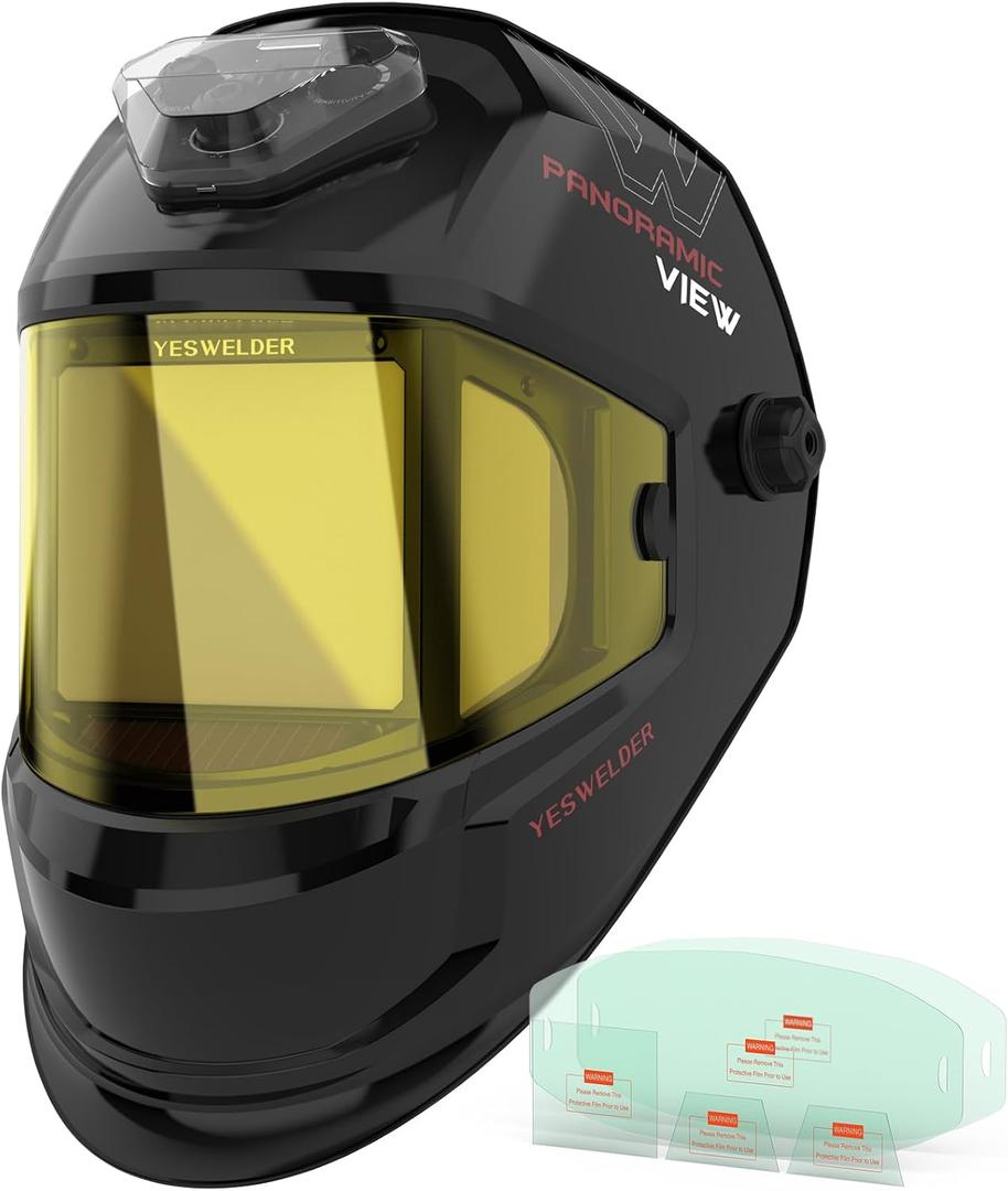 YESWELDER Panoramic Three Sides Auto Darkening Welding Helmet with 6 Arc Sensors, Blue Light Blocking, 1/1/1/1 True Color, Type-C Charging, Wide Shade for TIG MIG ARC Cut Grind Welder Hood Mask