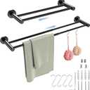 Adjustable Double Bath Towel Bar 16 to 27.6 Inch,ZUEXT Oil Rubbed Black Stainless Steel Towel Holder Hanger, Expandable Wall Mounted Towel Rail for Bathroom Kitchen, 1" Tube Towel Rail Racks w/Hooks