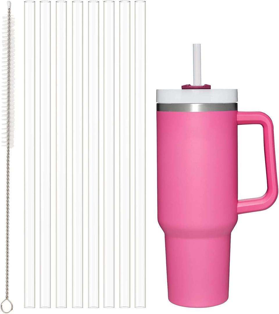 4 x 8Pack Replacement Straws for Stanley 40oz 30oz 20oz 14oz Tumbler, Airboat Reusable Clear Straws Compatible with Stanley Adventure Quencher Travel Mug Cup, Plus Cleaning Brush