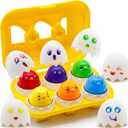 WEEJOYGAM Eggs Toys for Toddlers 1-3, Matching Egg Montessori Toys for 1 2 3 Year Old Baby Boy Girl Educational 1st Birthday Gift, Kids Sensory Color Sorting Shape Sorter Fine Motor Skill Puzzle Game (6 PCS, Yellow)