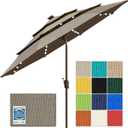 EliteShade USA 10-Year-Non-Fading 9ft 3-Tier Market Patio Umbrella, Commercial Table Umbrella with 80 Solar LED Lights, Crank Open, Windproof & UPF 50+ UV Protection for Garden, Deck, Pool, Backyard, Taupe