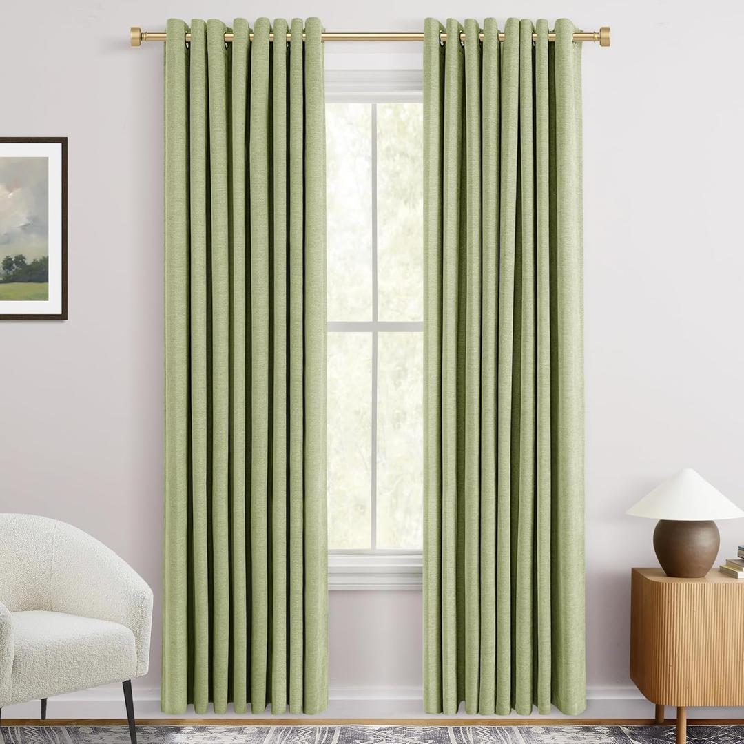 Sage Green Blackout Curtains 84 inch Long for Bedroom Grommet Chenille Velvet Curtain Light Blocking Thermal Insulated Rustic Textured Farmhouse Living Room Black Out Drapes Light Green 2 Panels