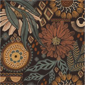 HAOKHOME Wallpaper Peel and Stick Floral Boho Brown/PeachPuff/Green Retro Wall Decor Bathroom Removable Mural 17.7in x 9.8ft (Bronze/Black/Purple)