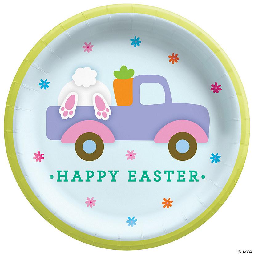 8 1/2" Pastel Happy Easter Disposable Round Paper Dinner Plates - Pack Of 12, 8 Plates Per Pack,  And Napkins Pack Of 16, 16 Napkins Per Pack