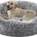 45 inches Donut Dog Bed for Extra Large Dogs,Calming Fluffy Round Jumbo Pet Bed with Removable & Washable Cover, Fits up to 120 lbs Pets (Dark Grey,XL)