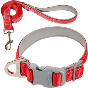 Dog Collar for Medium Small Large Dogs Reflective with Leash,Collar and Leash for Dogs,Soft Neoprene Padded 2 Pack(Red,L) (Large:Width 1",Neck 16-24")