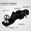 TOPSHINE Trailer Hitch Ball Mount with 2 in Ball & Hitch Pin, Heavy Duty Steel Fits 2 Inch Receiver, 7500lbs Capacity, 2-in Drop, 3pcs Hitch Receiver Silencer Pad Included, Black