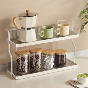 Coffee Station Organizer for countertop, 2 Tier Acrylic Home Storage, Counter Space Saver for Spice Rack, Makeup, Perfume Organizer