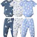 NZRVAWS Newborn Baby Boy Clothes 3-6 Months Short Sleeve Romper Cotton Long Pants Infant Outfits 6 pcs Solid Clothing Set Nude