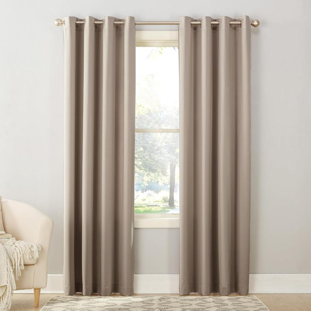 Sun Zero Barrow Energy Efficient Grommet Curtain Panel Pair 54" x 63" (Stone Beige)