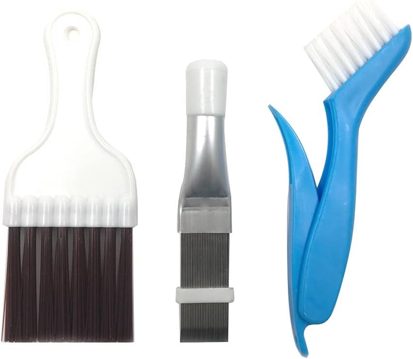 3 x 3 Styles Air Conditioner Condenser Fin Cleaning Brush, Premium Stainless Steel Fin Comb, Refrigerator Coil Cleaning Whisk Brush and Multifunction Plastic Brush Accessory (3PCS)
