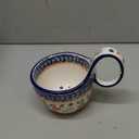 18oz Soup Bowl with Large Loop Handle, Handpainted Decorative Polish Pottery Mug Cup, Ceramic Soup bowl for Soup Cerea Pho Pasta Fruits Stew Ice cream Dishwasher Microwave Oven Safe