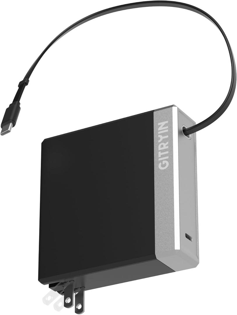 Gitryin 140W Retractable Laptop Charger Block for MacBook Multiple Devices, 2-Port Compact USB C Charger with 31.5in Type C Cable, Fast GaN Charger for MacBook,iPad,iPhone 17/16 Series,Travel, Black