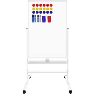 H-Qprobd Magnetic Whiteboard Mobile Dry Erase Board with Stand 40"x28" Double Side Rolling Whiteboards on Wheels for Home, Office & School