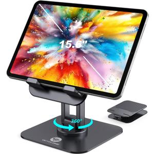 OCYCLONE iPad Stand, 360 Rotating Adjustable Foldable iPad Tablet Holder for Desk Compatible with Kindle Tablet iPad 4" - 15.6" Portable Monitor Stand, Black
