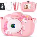 Kids Camera Toys for Ages 3 4 5 6 7 8 9 Girls, 48MP Dual Lens Toddler Digital Camera Christmas Birthday Gift, Kids Selfie Camera with 32G SD Card, Silicone Cover (Pink)