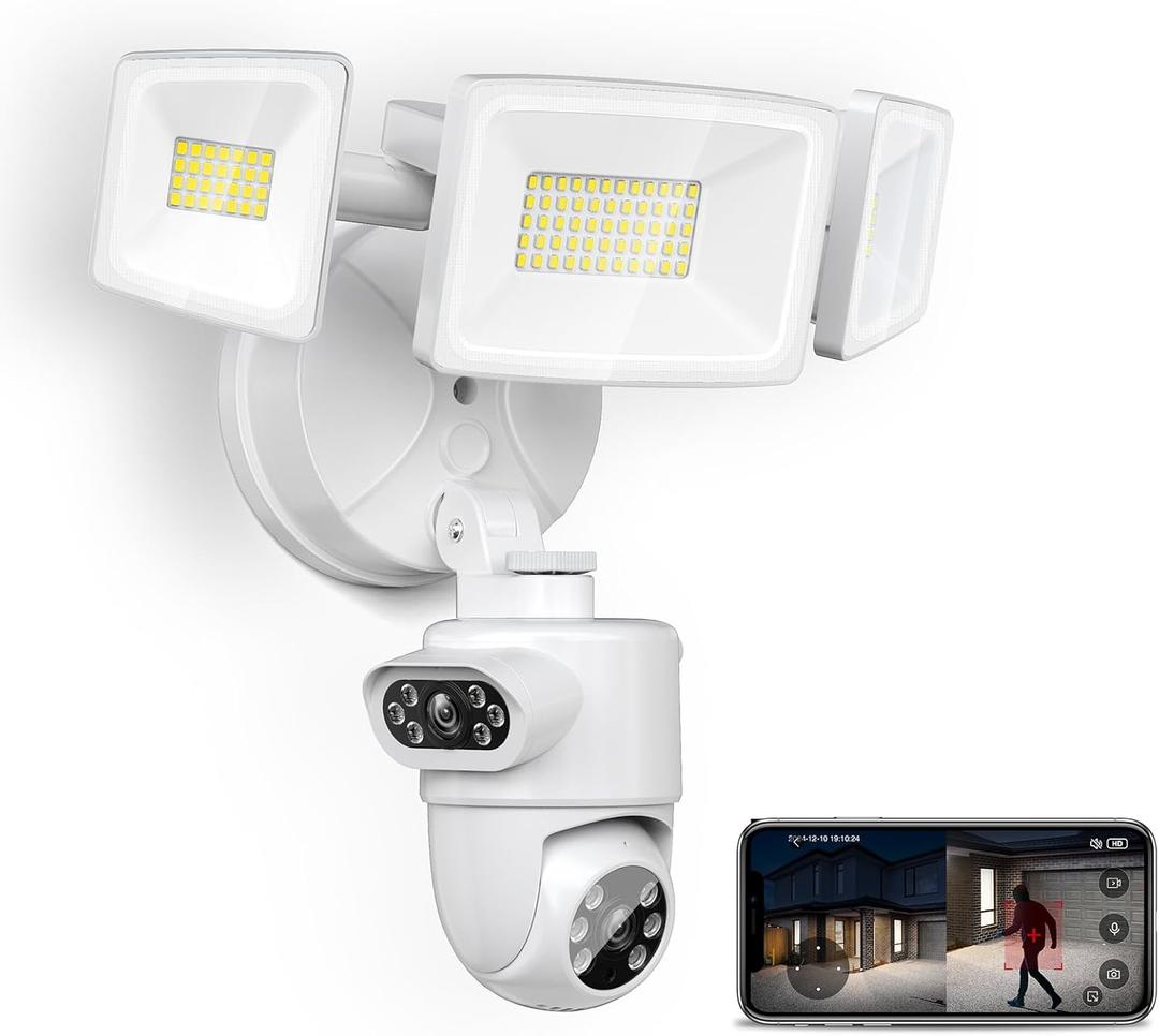 Onforu Dual Lens Floodlight Camera Outdoor 5500LM, 4MP 360View Auto Tracking Smart Security Flood Light Surveillance Camera Wired, Motion Detection Flood Lighting Dual Cam, Night Vision, 2-Way Audio (White)