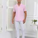 Men's Short Sleeve Button Down Shirt Cuban Collar Anti-Wrinkle Shirt Casual Summer Beach Shirt (Pink, XXXL)