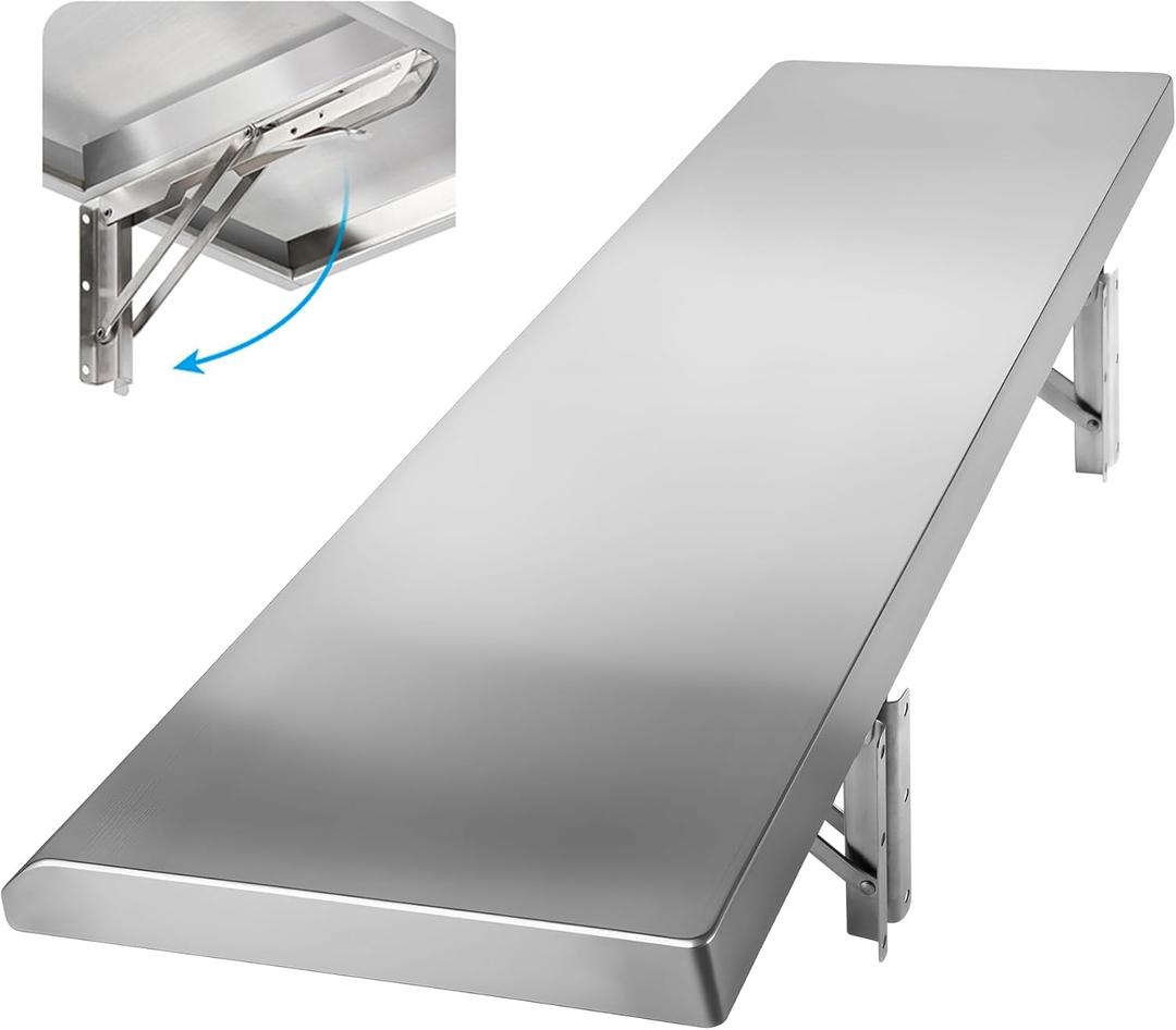 Folding Concession Shelf 48" x 12", Stainless Steel Drop Down Folding Serving Food Serving Stand for Concession Windows