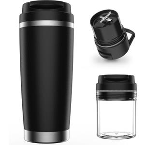 Portable Personal Blender 24oz Vacuum Cup Cordless Blender for 120 Watt Rechargeable Personal Size blender With Stainless Steel Bottle Ideal For-Shakes and Smoothies, BPA Free (Black