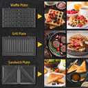 OSTBA 3-in-1 Sandwich Maker with Removable Plates, Panini Press, Waffle Maker, Non-Stick, 750W Compact Breakfast Grill for Sandwiches, Waffles, Steak, Black