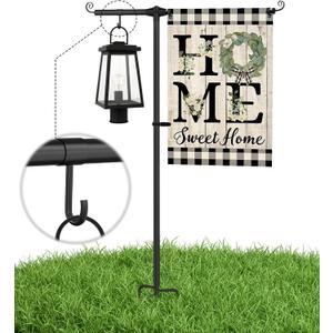 Garden Flag Stand Holder with Shepherd Hooks for 12 x 18 Flag, 51 Inch Height with 3/4 Inch Extra Thick Heavy Duty Garden Flag Pole with 4 Prong Base for Outside Home Yard Patio Decor