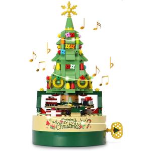 Christmas Tree Building Blocks Set for Kids - DIY Christmas Music Box,Christmas Building Blocks Music Box with Led Lighting, for Boys and Girls