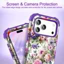 Hocase Heavy Duty Case for iPhone 17 Pro 6.3"", Purple Pink Flowers