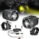 Kewig Motorcycle Auxiliary LED Light Kit Driving Spotlights White/Amber Fog Light with Mount Brackets Wire Harness Waterproof 60W Offroad Work Lights Compatible with Motorcycle J-eep Car Truck (Black)