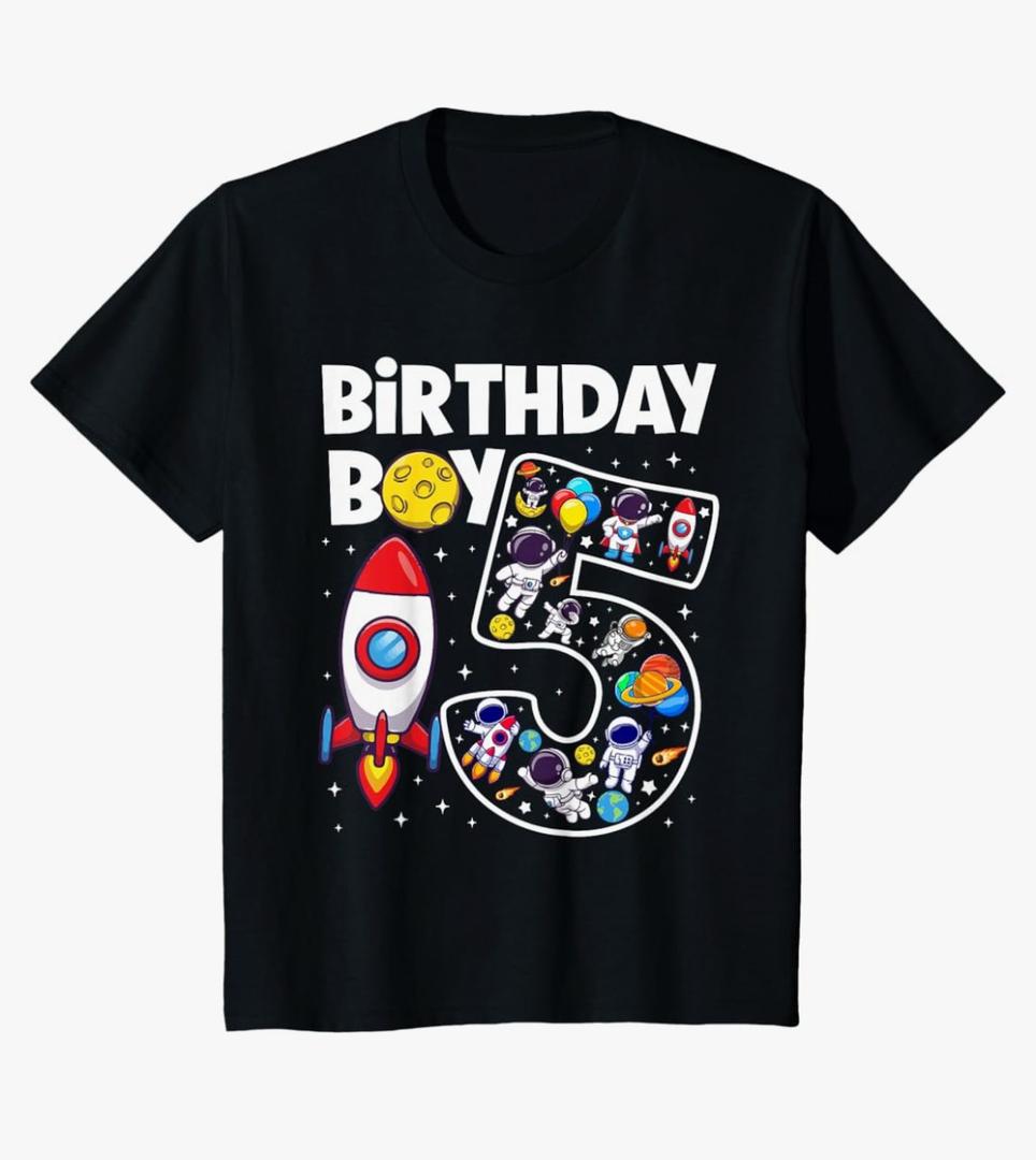 Kids 5 Year Old Astronaut Birthday Boy Outer Space 5th Birthday T-Shirt, Size Small Youth