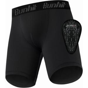 Runhit Boys Cup Underwear for Baseball Football, Youth Compression Shorts with Soft Protective Athletic Cup Boxer Brief for Lacrosse Hockey (Black, L)