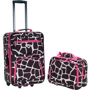 Rockland Fashion Softside 2 Piece Luggage Set, Expandable, (14" Tote/19" Upright), Pink Giraffe
