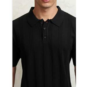 Knit Polo Shirts for Men Short Sleeve Textured Polo Shirt Slim Fit Summer Collared T Shirt Black L
