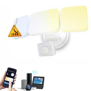 EMANER Smart Security Light Motion Sensor, Compatible with Alexa/Google Home, Warm White to Daylight White Brightness Adjust, App Controlled WiFi Flood Light (White, 1-Pack)