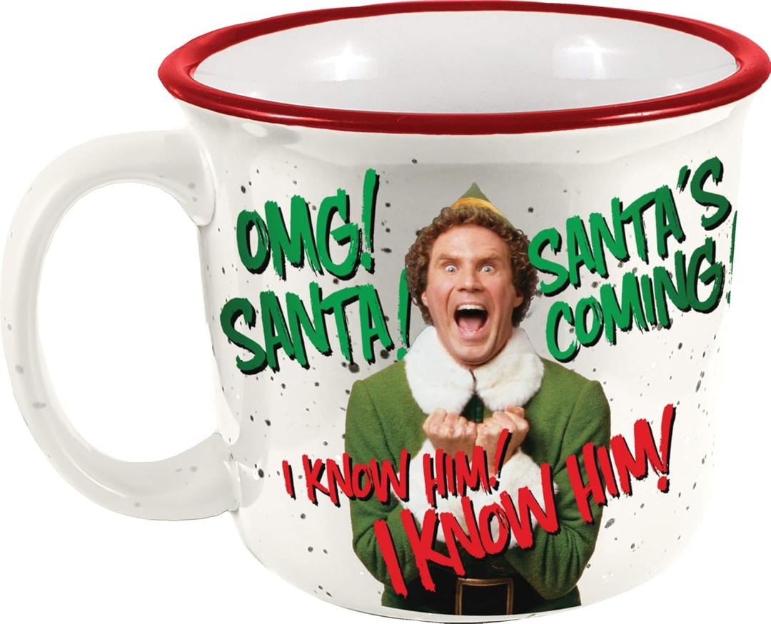 Spoontiques Elf Christmas Ceramic Camper Mug, 14oz - Microwave & Dishwasher Safe, for Cold & Hot Beverages - Smiling