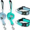 IVY&LANE 2 Pack Reflective Dog Collars and Leashs Set,Adjustable Neoprene Padded Dog Collar for Puppy, Breathable Nylon Pet Collar for Small Medium Large Dogs(Medium,Blue+Teal)