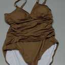 EVOCRCO Women's Mesh One Piece Swimsuits Tummy Control V Neck Bathing Suit Sexy Push Up Swim Suit Slimming Swimwear Brown, M