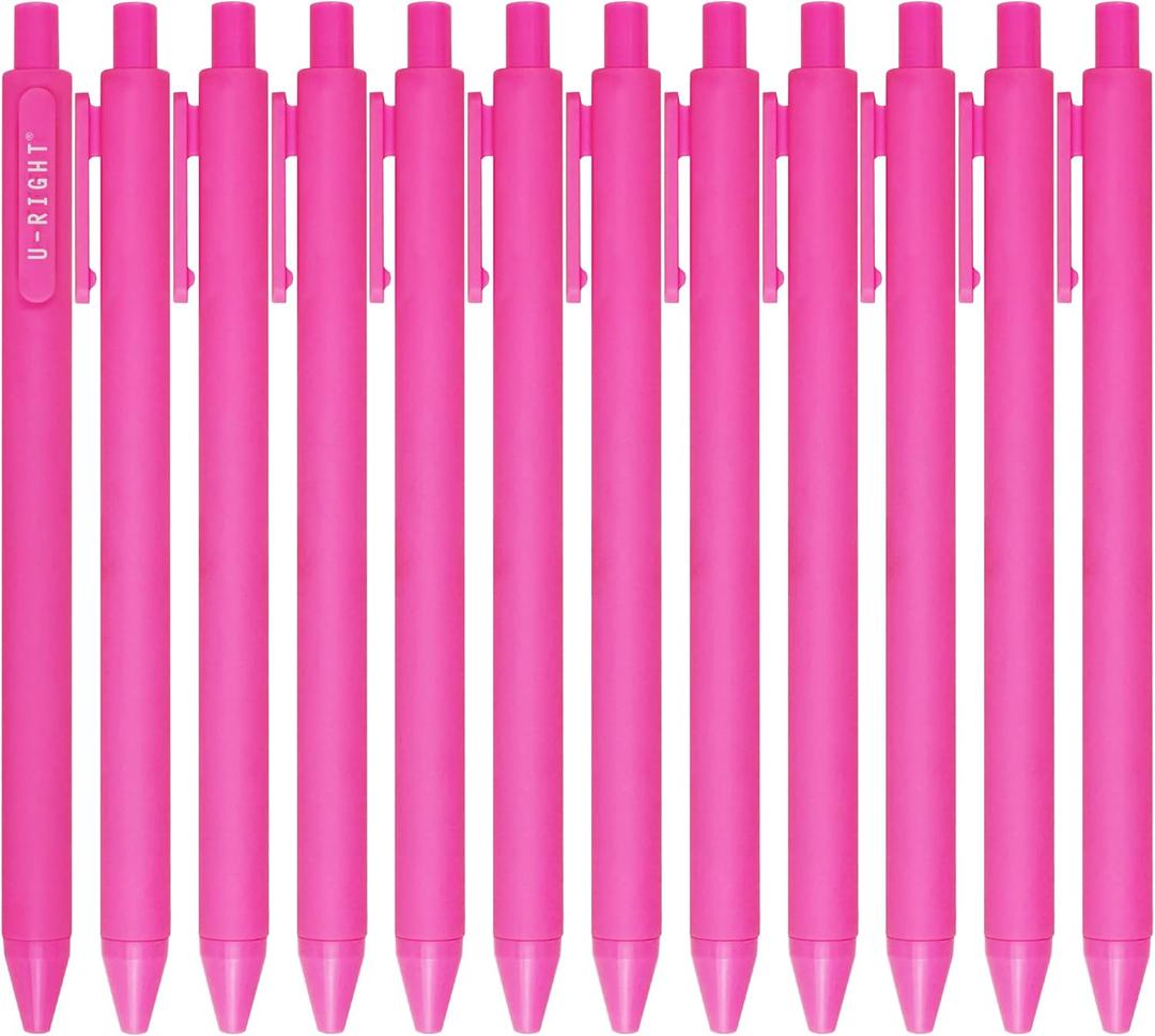 U-RIGHT 12 Pcs Gel Ink Pens Black Ink 0.5 mm Fine Point Smooth Writing Cute Pens for Office School (Pink)