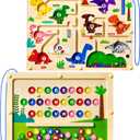 2 in 1 Magnetic Color and Number Maze Magnet Alphabet Counting Car Puzzle Double Sided Board Fine Motor Skills Montessori Preschool Toys for Boys and Girls (Color1, One Side)